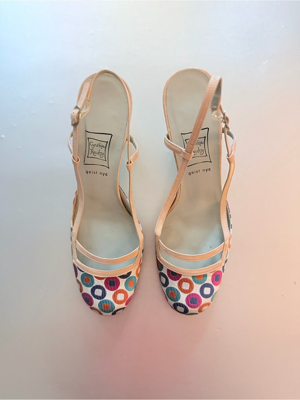 Cynthia Rowley Beige Slingback Heels with Multicolor Polka Dot Toe